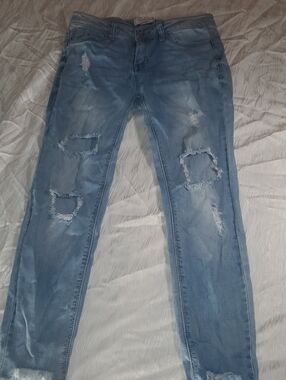 Forever 21 Light Blue Ripped Skinny Jeans